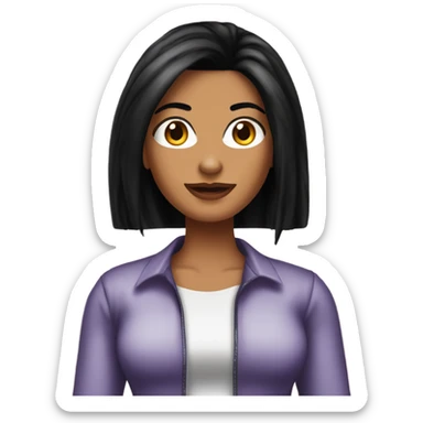 Tanned woman with long black hair dressed in 2000s Y2K hair, makeup, and attire sticker