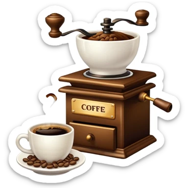 coffee shop essentials: coffee cup, pastry, coffee beans, and coffee grinder sticker