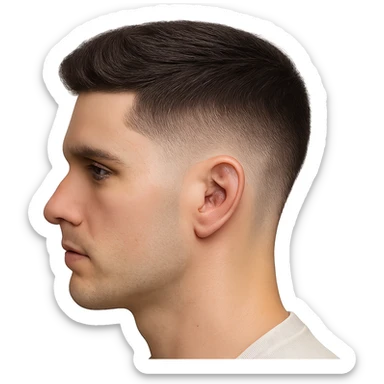 head with a low taper fade haircut, realistic hair texture, clean lines, modern barbered look sticker