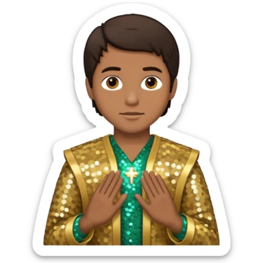 Joshua from The Bible with dark brown hair, gold sequin outfit sticker