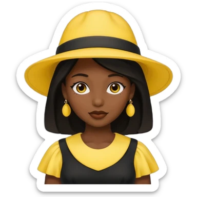 black dressed women with yellow hat sticker