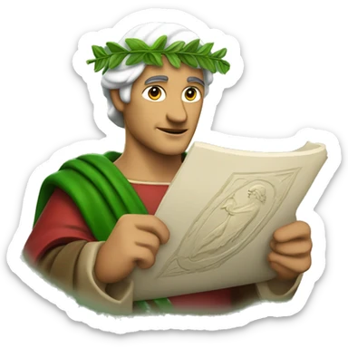 Dante Alighieri with a green laurel wreath on his head and holding a scroll in his hand sticker