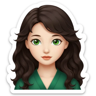 Beautiful girl, dark brown hair,wavy hair，long hair,green eyes,Chinese. sticker
