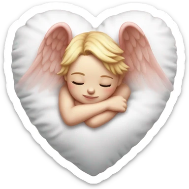 Realistic Photo of pale cupid asleep on a big cushioned heart sticker