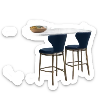 Navy kitchen with ocean views and arched windows, barstools, bronze wood floors, and a white granite countertop  sticker