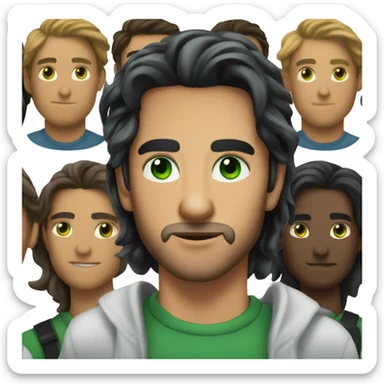 Handsome Gemini man with green eyes and black long hair sticker