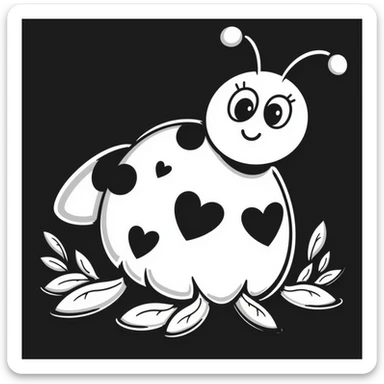 hand-drawn and whimsical love bug, black doodle style sticker