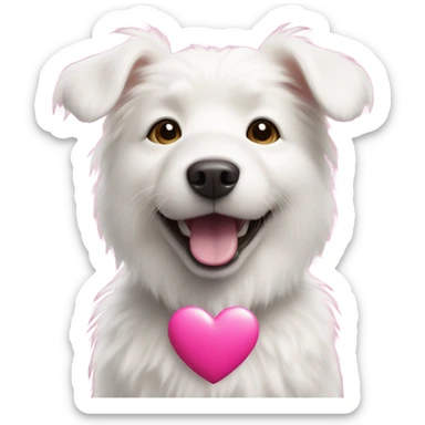 White dog pink heart sticker