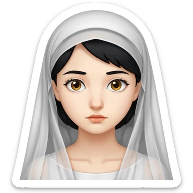 "- Nữ
- 20 tuổi
- Da trắng
- Tóc đen
- Đầu đội lúp trắng
- Mặt nghiêm túc
" sticker