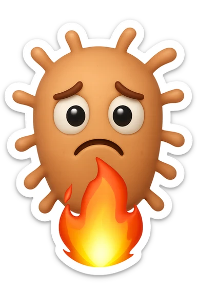 EMOJI STILE IPHONE 3D DI BATTERI INTESTINALI 3D CON ESPRESSIONE TRISTE  IN VOLTO MENTRE SOTTO DI LORO BRUCIA UNA FIAMMA, FAGLI ANCHE LA PARTE BIANCA DEGLI OCCHI, NON SOLO LA PUPILLA sticker