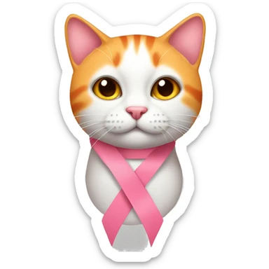 Pink ribbon with orange cat sticker