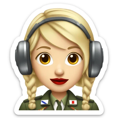 Blonde Russian pilot girl with red lips with airplane pilot headset   sticker