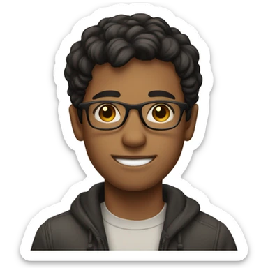 A young man with short, dark hair, wearing glasses, and a neutral expression. sticker