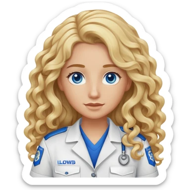 EMS personnel with long curly blonde hair and blue eyes sticker