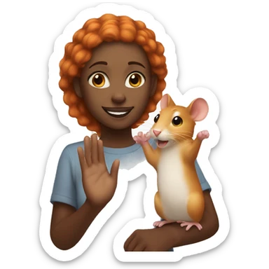 Black girl with ginger hair giving high five to a rat sticker