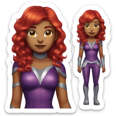 dc comics starfire fire red hair; purple and silver outfit sticker