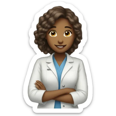 Brown young girl with long hair working in a pharmacy sticker