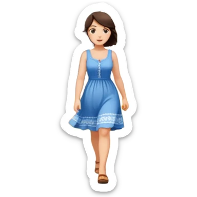 Pretty, sexy, slightly curvy white woman with short dark brown hair, walking near a Dutch windmill sticker