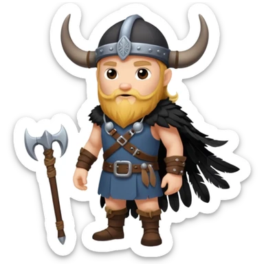 a cartoon Viking fully body raven with horned cap sticker