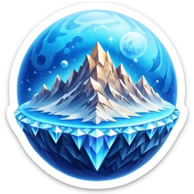 blue planet, crystal Planet, surface covered in glowing crystals mountains and dust sticker