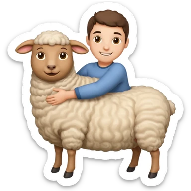 person clinging to belly of sheep sticker