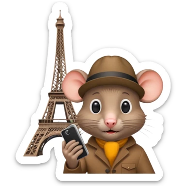 Rat tourist taking selfie in front of Eiffel Tower sticker