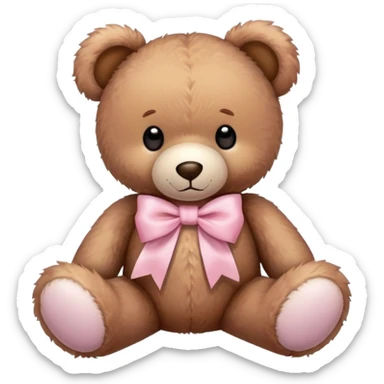 Stuffed teddy bear with light pink ribbon tied in a bow around its neck sticker