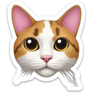 calico cat face with a pink nose and a white chin sticker