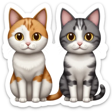 3 different coloured short haired cats including; a dark brown tabby and white cat, and a dark grey and white  sticker