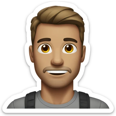 man with muscles, brown hair, gray T-shirt, gray eyes sticker