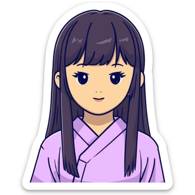 Cute Japanese girl with straight bangs and long straight hair sticker