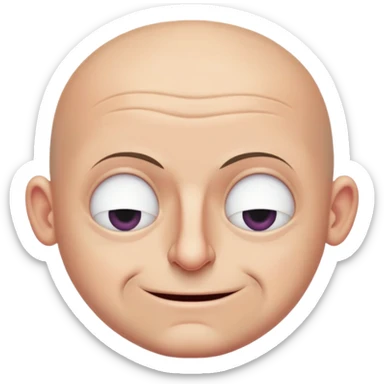 Steven Miller, bald, extremely pronounced grimace, very narrow rectangular head, bottom lip sticking out, eyelids nearly shut and drooping on the outer sides sticker