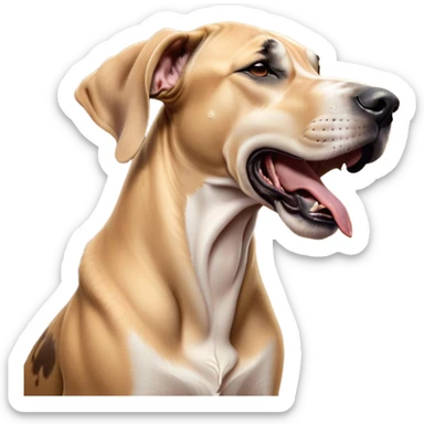 Cinematic Cute Yawning Fawn Great Dane Portrait Emoji, Head tilted slightly with a dramatic, wide-open yawn, revealing a smooth fawn Fur with a refined texture, floppy ears slightly drooping, round amber eyes barely open in drowsy contentment, Simplified yet irresistibly adorable features, highly detailed, glowing with a soft, cozy glow, high shine, relaxed yet expressive, stylized with a touch of whimsy, bright and endearing, soft glowing outline, capturing the essence of a sleepy yet affectionate guardian, so drowsy it feels like it could stretch out of the screen and curl up for a nap! sticker