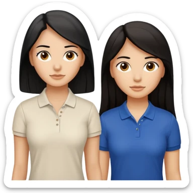 Dos mujeres juntas que una sea de color trigueña y de color blanca, cabello largo negro sea la de piel blanca y la de piel trigueña cabello castaño raya en medio, tengan polo blanco sticker