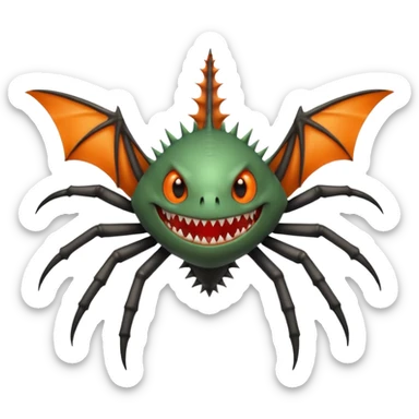 A bat with acid all in his body and his eyes  replaced with shark teeth and his hand in his back ( four hand) and his spines will be very spiky  and his leg will like a spider and last his eyes or 4 eyes will be in his hands and the colour of the eyes will orange and black sticker