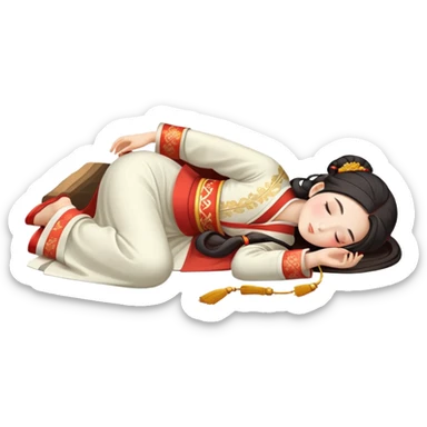 Beautiful girl in Hanfu lying on the ground sleeping sticker