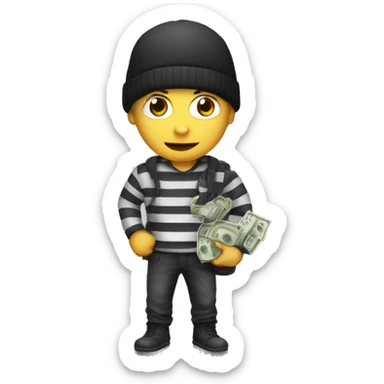 robber with grey beanie, striped black and white shirt,and bag of money sticker