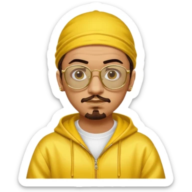 Ali G from Ali G Indahouse with brown eyes, dark brown hair, gold outfit, yellow glasses sticker