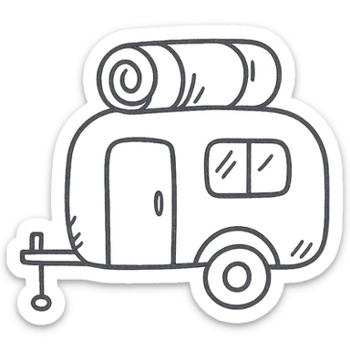 hand drawn doodle of a camper with a rolled sleeping bag sticker