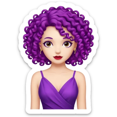 Fashion Model with Purple Curls, red dress sticker