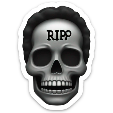 a black grave with the letters RIP on a silver  sticker