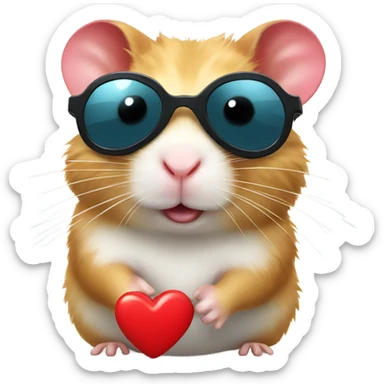 a hamster with red heart sunglasses  sticker