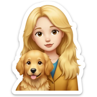 girl with golden retriever  sticker
