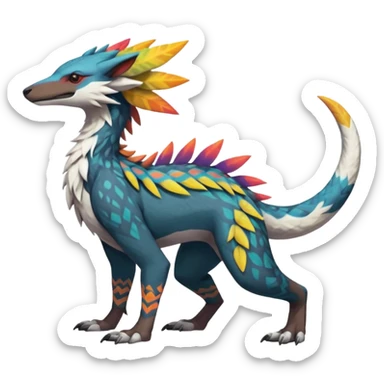 Colorful Fruity Warm-colored Tropical Tribal Shamanic Exotic Vernid-Sergal-Trico-Silvally-Nargacuga-fusion-hybrid-animal-creature, full body sticker