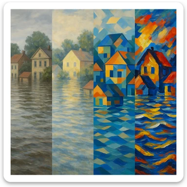 flood in different artistic style sticker