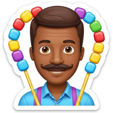 man with a lot of accessories and mustache made out of candy sticker