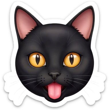 Round face black cat sticking tongue out  sticker