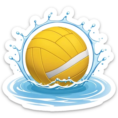 An icon featuring a yellow water polo ball floating on the water with goals in the background, inside a swimming pool. The design includes splashes and ripples, symbolizing the fast-paced action and strategy of water polo. Transparent background highlights. sticker