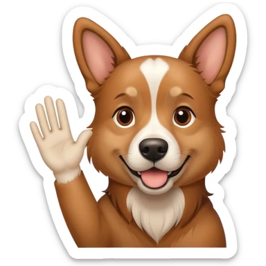 Dog with a hand waving goodbye  sticker