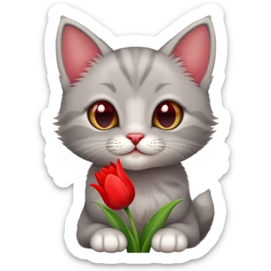 A cute grey little cat and tulip sticker